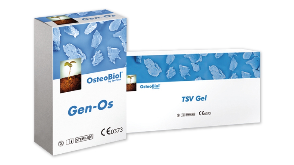 Tecnoss náhradní kostní materiál OsteoBiol<sup>®</sup> TSV Gel v kombinaci s Gen-Os<sup>®</sup>